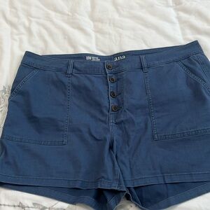 Blue high rise twill shorts